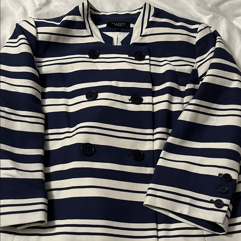 Talbots Navy and White Striped Blazer